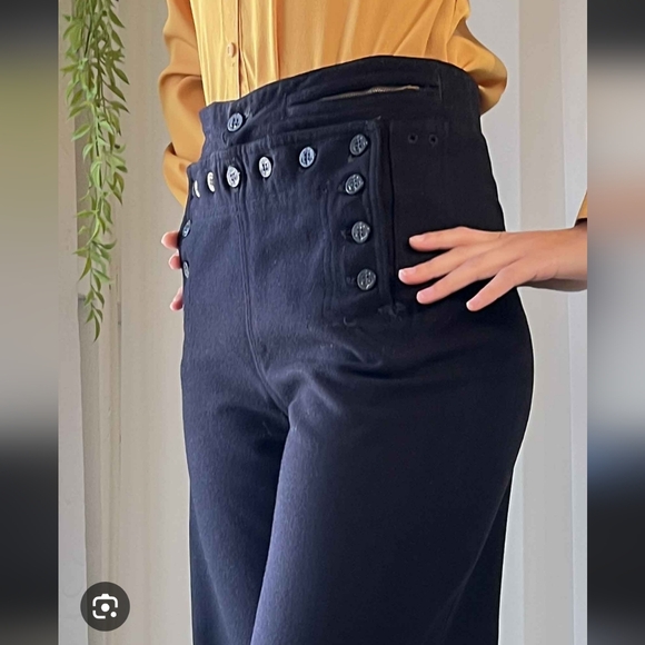 Vintage Navy Sailor Pants Pants - Vintage US Navy 1940s Blue Wool High-Waisted Sailor Trousers Womens 30 Classical